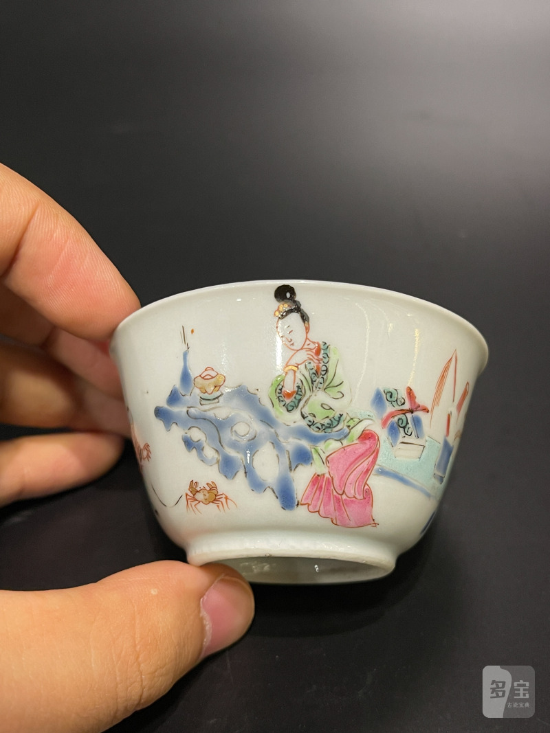清雍正 粉彩三娘教子图杯 - 图3